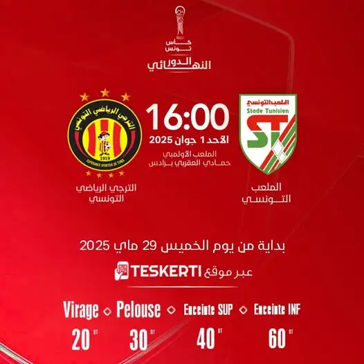 تذاكر نهائي كأس تونس 2024 متوفرة الآن عبر تذكرتي
