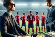 كيف يحصل لاعبو كرة القدم على رواتبهم 8 رجال أعمال يراقبون لاعبي كرة القدم أثناء استعدادهم لتقاضي رواتبهم