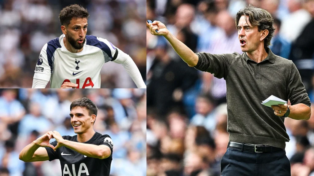 توماس فرانك مدرب توتنهام يوجه لاعبيه خلال مباراة في الدوري الإنجليزي