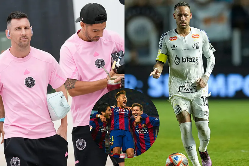 ميسي وسواريز ونيمار بقميص برشلونة